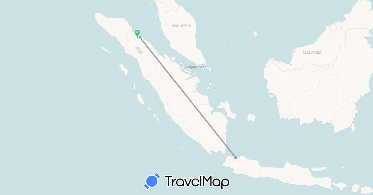 TravelMap itinerary: driving, bus, plane in Indonesia (Asia)