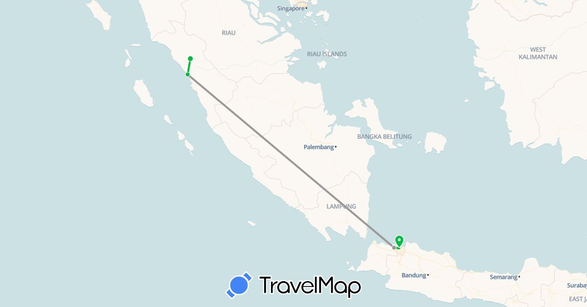 TravelMap itinerary: driving, bus, plane in Indonesia (Asia)