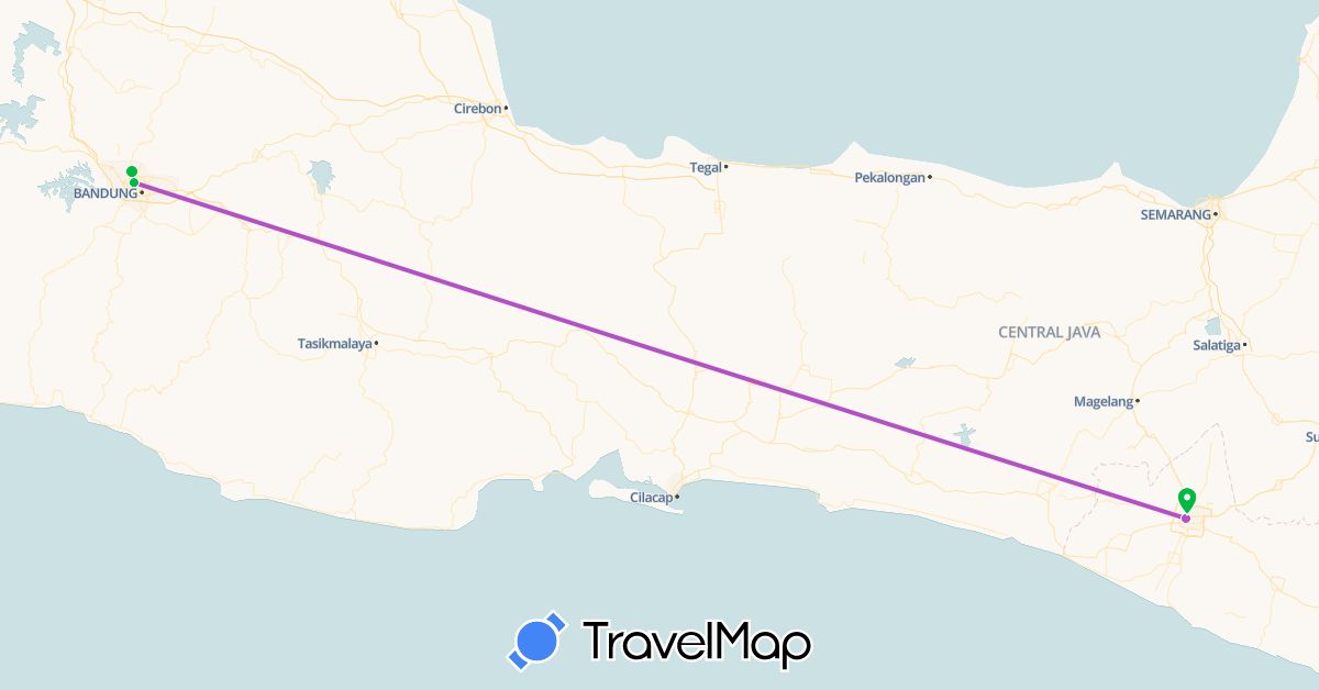 TravelMap itinerary: driving, bus, train in Indonesia (Asia)